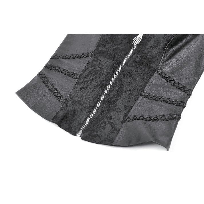 Darkinlove Women's Punk Jacquard Buckle Straps Zipper Vest