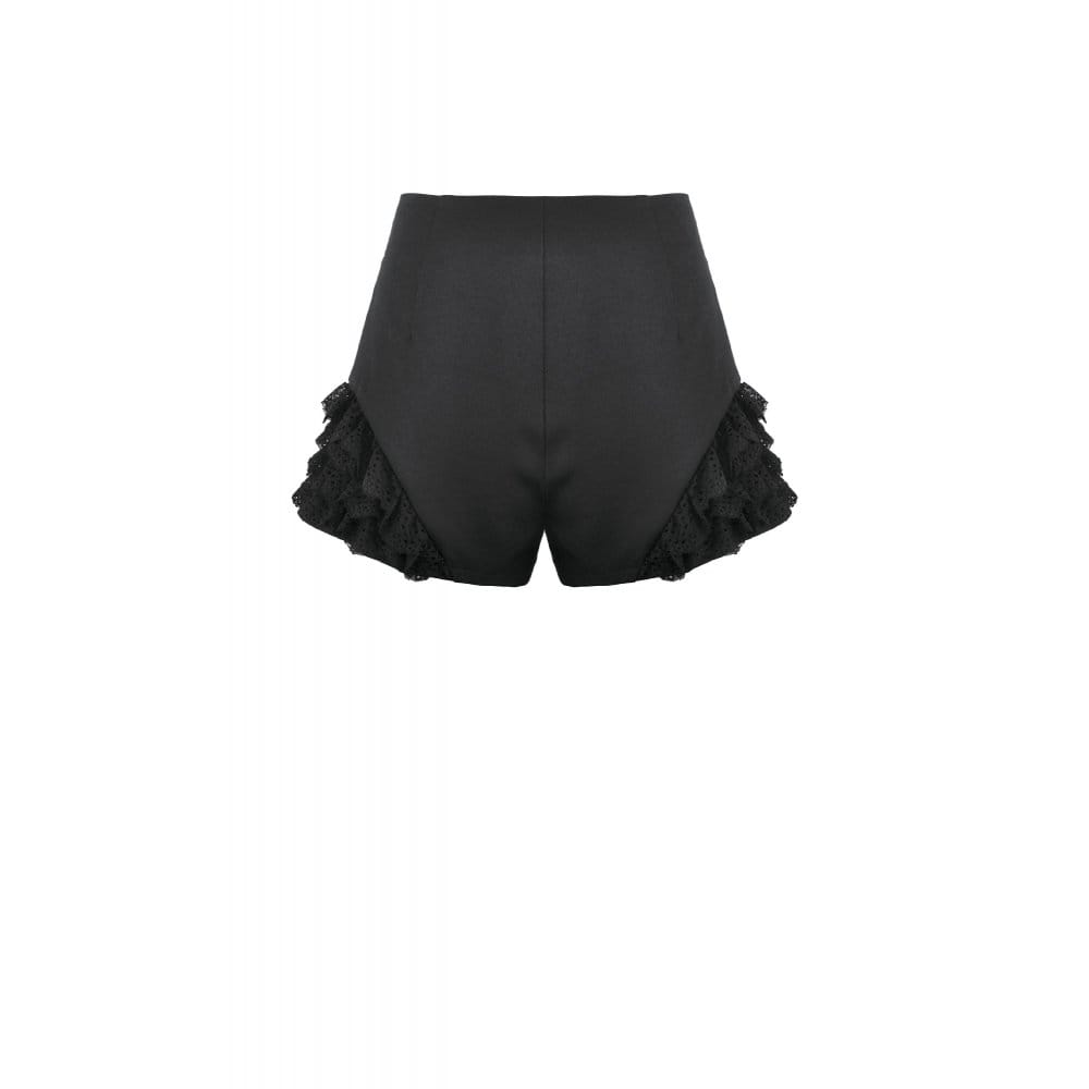 Darkinlove Women's Punk Lace Patchwork Buckle Straps Zipper Shorts