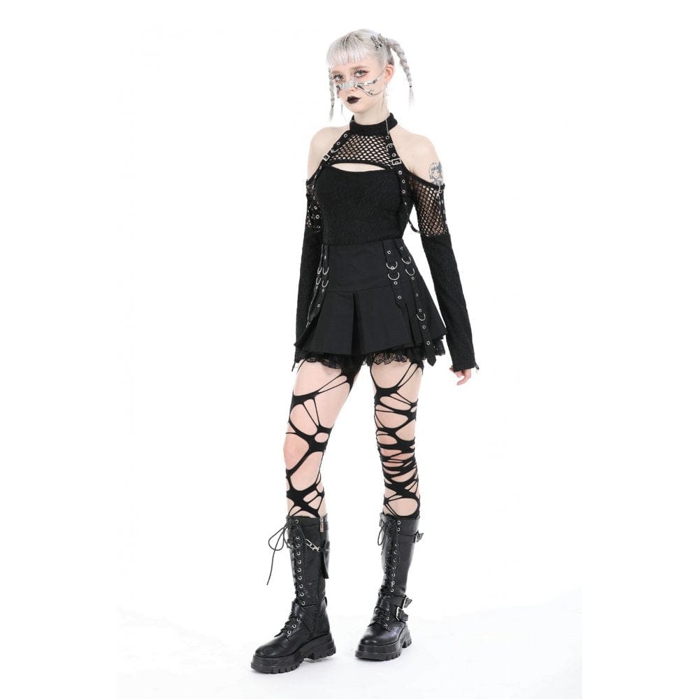 Darkinlove Women's Punk Lace Splice Pleated Skirt