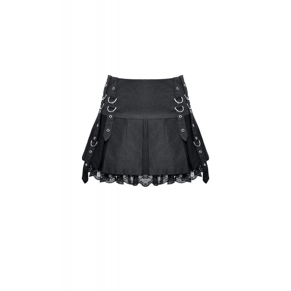 Darkinlove Women's Punk Lace Splice Pleated Skirt