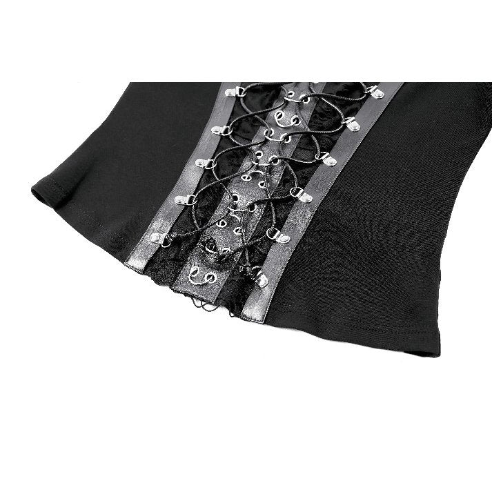 Darkinlove Women's Punk Lace-up Buckle Strap Square-cut Collar Long Sleeve Top