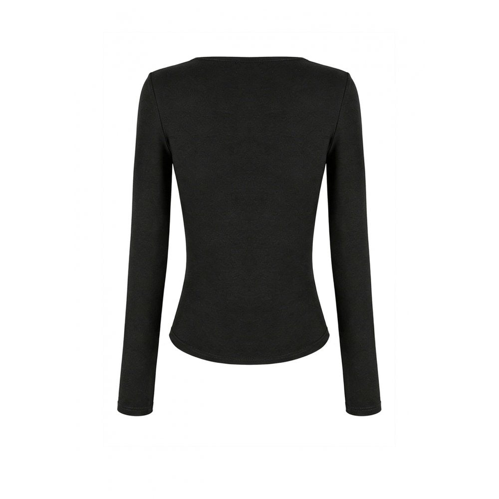 Darkinlove Women's Punk Lace-up Buckle Strap Square-cut Collar Long Sleeve Top