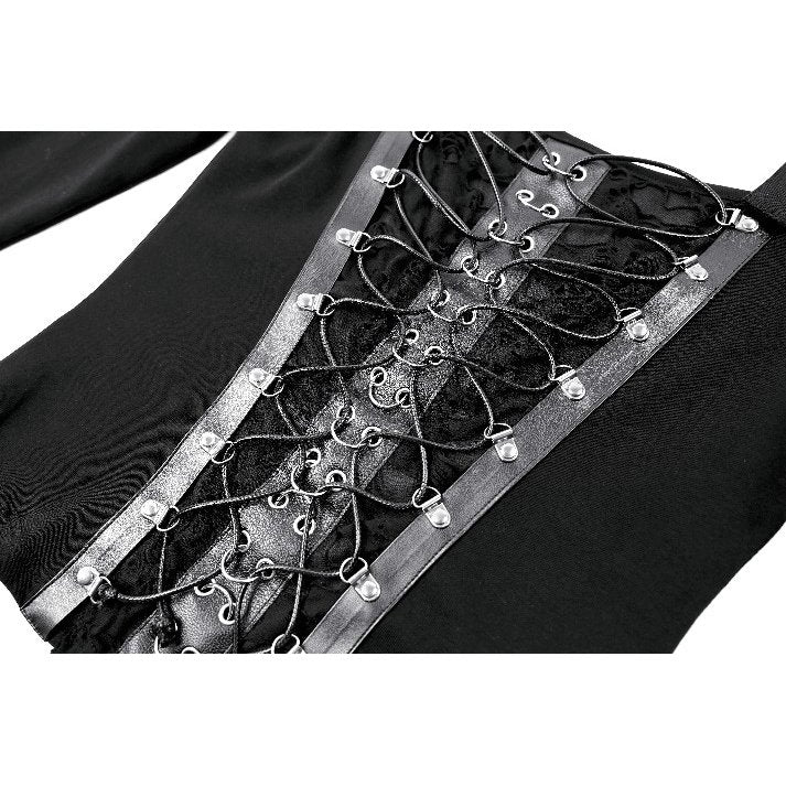 Darkinlove Women's Punk Lace-up Buckle Strap Square-cut Collar Long Sleeve Top