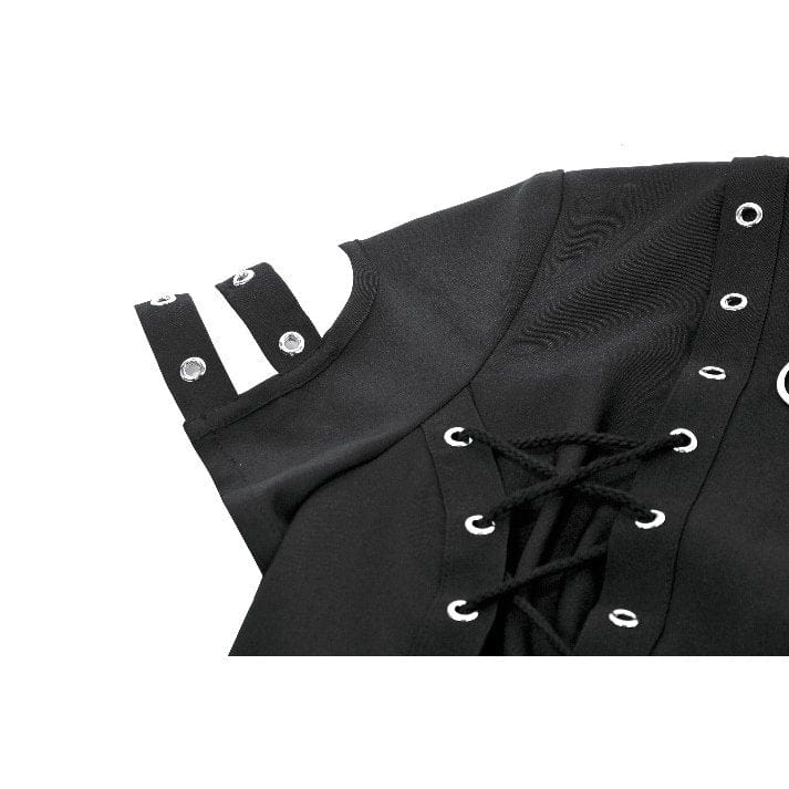 Darkinlove Women's Punk Lace-up Eyelets Turn-down Collar Shirt
