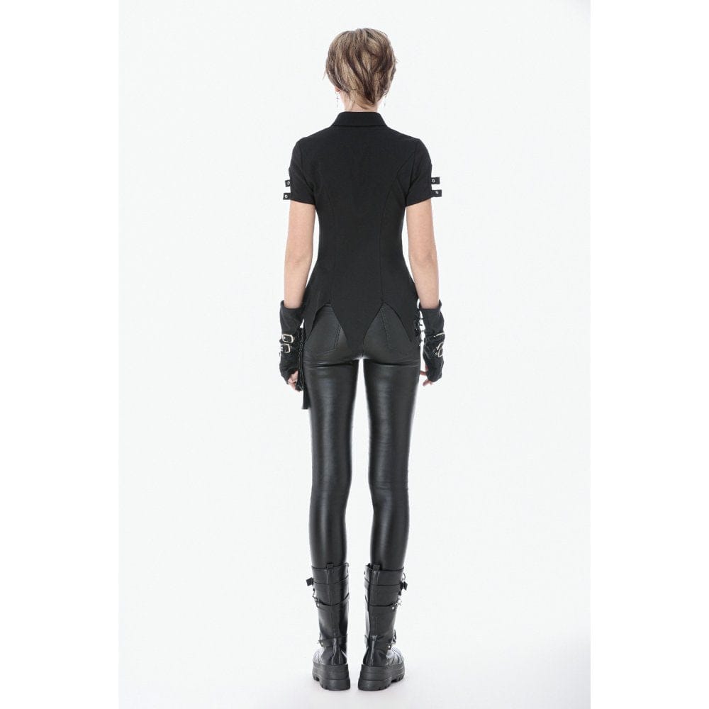 Darkinlove Women's Punk Lace-up Eyelets Turn-down Collar Shirt