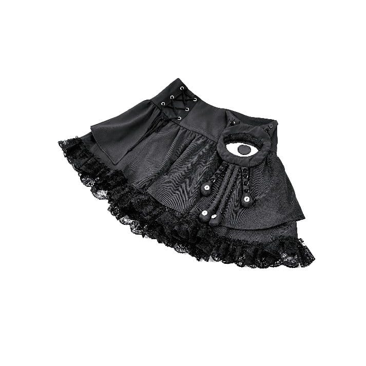 Darkinlove Women's Punk Lace-up Floral Lace Patchwork Evil Eye Tentacle Applique Mini Skirt