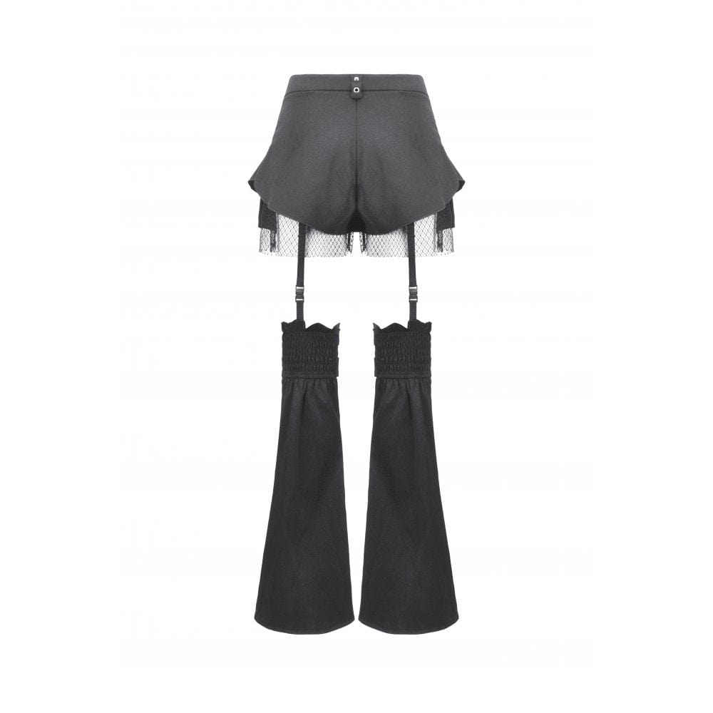 Darkinlove Women's Punk Lacing-up Shorts with Removable Zipper Leg Warmers