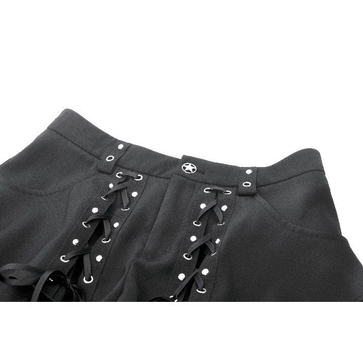 Darkinlove Women's Punk Lacing-up Shorts with Removable Zipper Leg Warmers