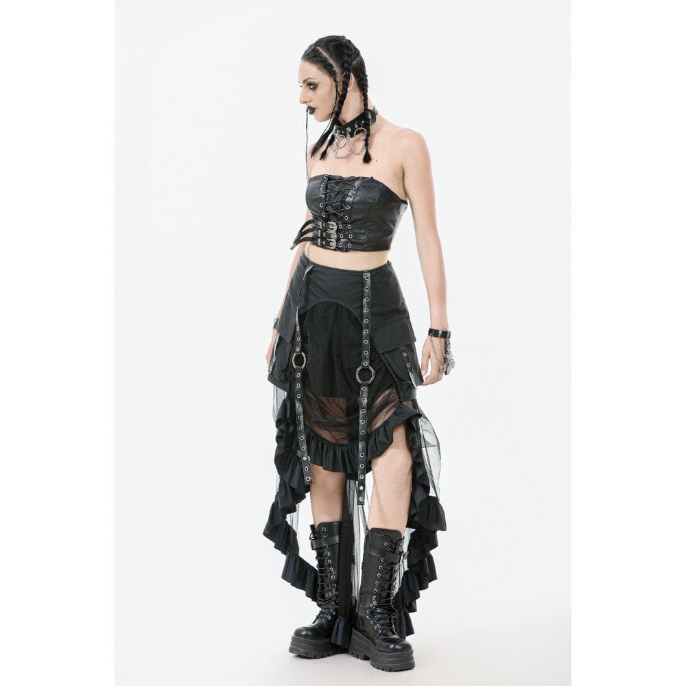 Darkinlove Women's Punk Lacing-up Straps Faux Leather Bustier