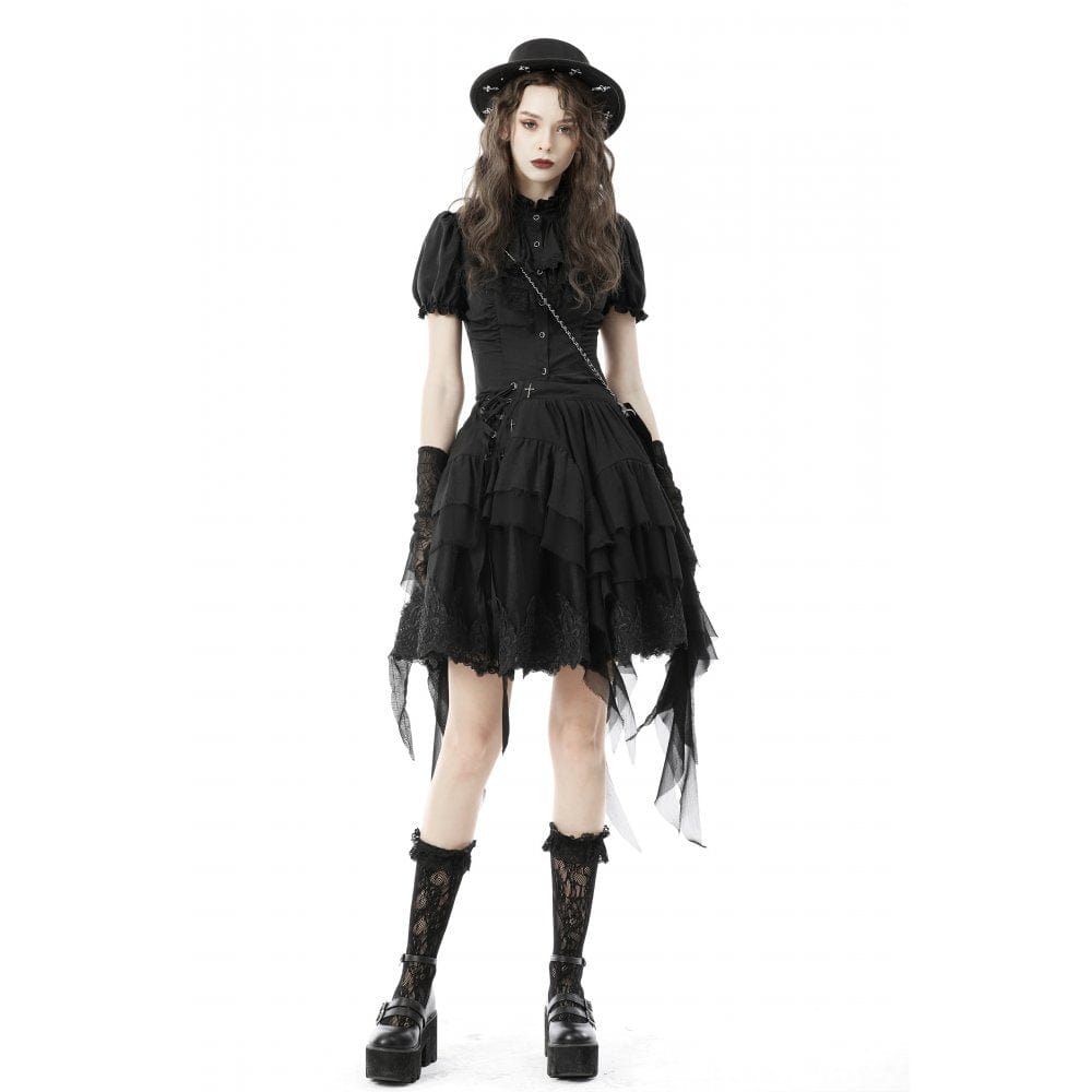 Darkinlove Women's Punk Layered Irrgular Hem Skirt