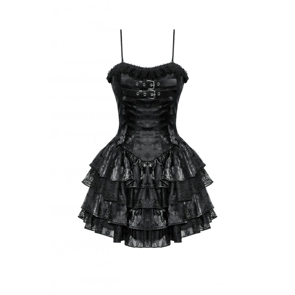 Darkinlove Women's Punk Layered Ruffled Party Slip Dress