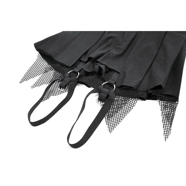 Darkinlove Women's Punk Mesh Pleated Shorts with Leg Harness