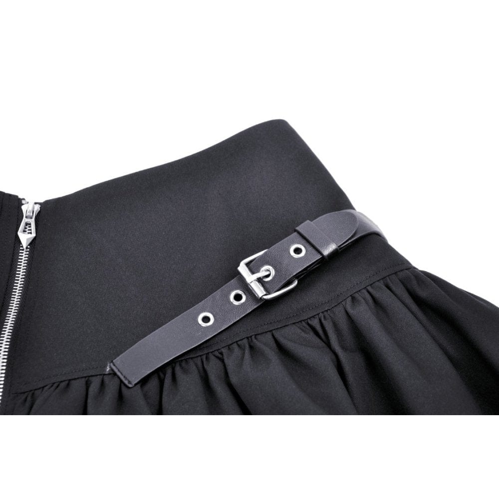 Darkinlove Women's Punk Mesh Splice Buckle Zipper Skirt