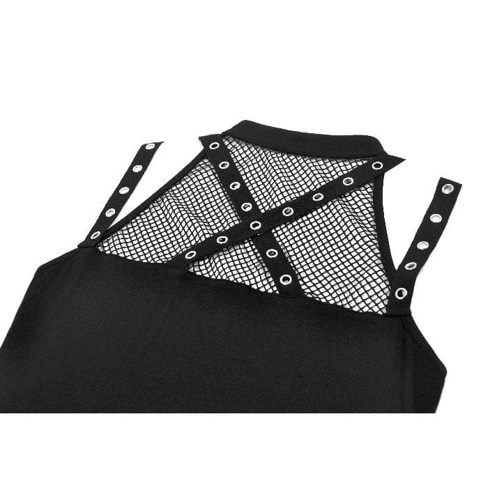Darkinlove Women's Punk Mesh Splice Eyelet Strap Cutout Tank Top