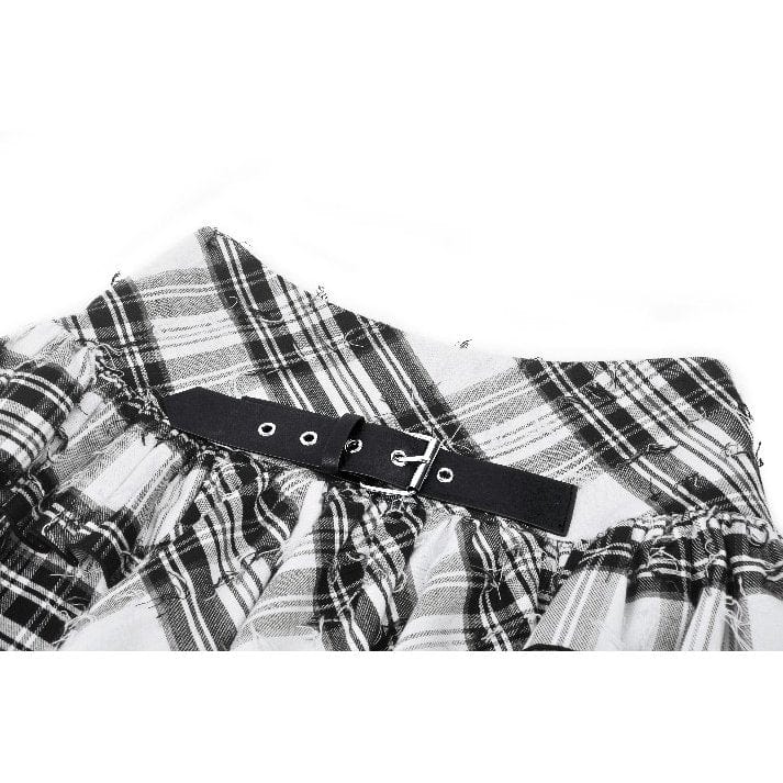 Darkinlove Women's Punk Mesh Splice Plaid Pleated Skirt