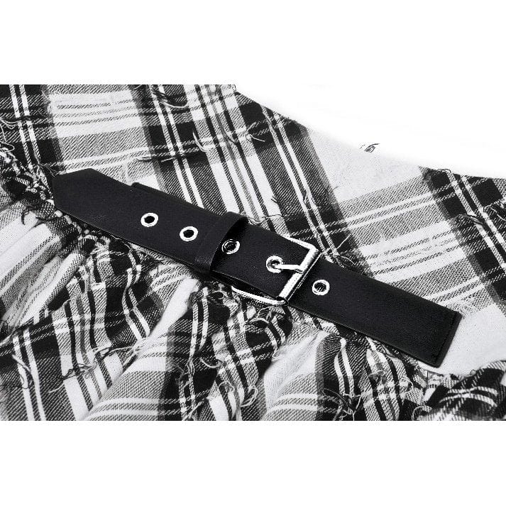 Darkinlove Women's Punk Mesh Splice Plaid Pleated Skirt