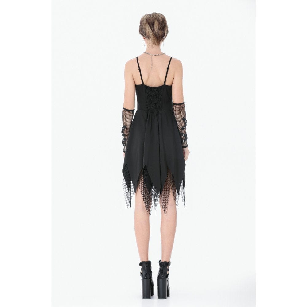 Darkinlove Women's Punk Mesh Splice Rivet Chained Slip Dress