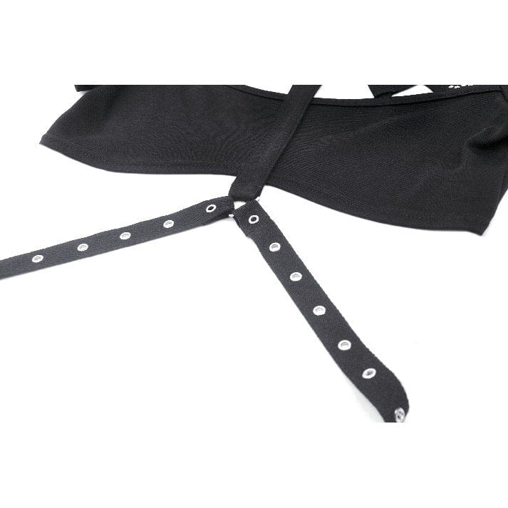 Darkinlove Women's Punk Mesh Splice Strap Crop Top