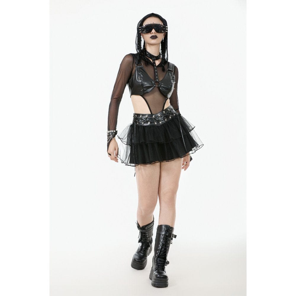 Darkinlove Women's Punk Multilayered Mesh Short Skirt