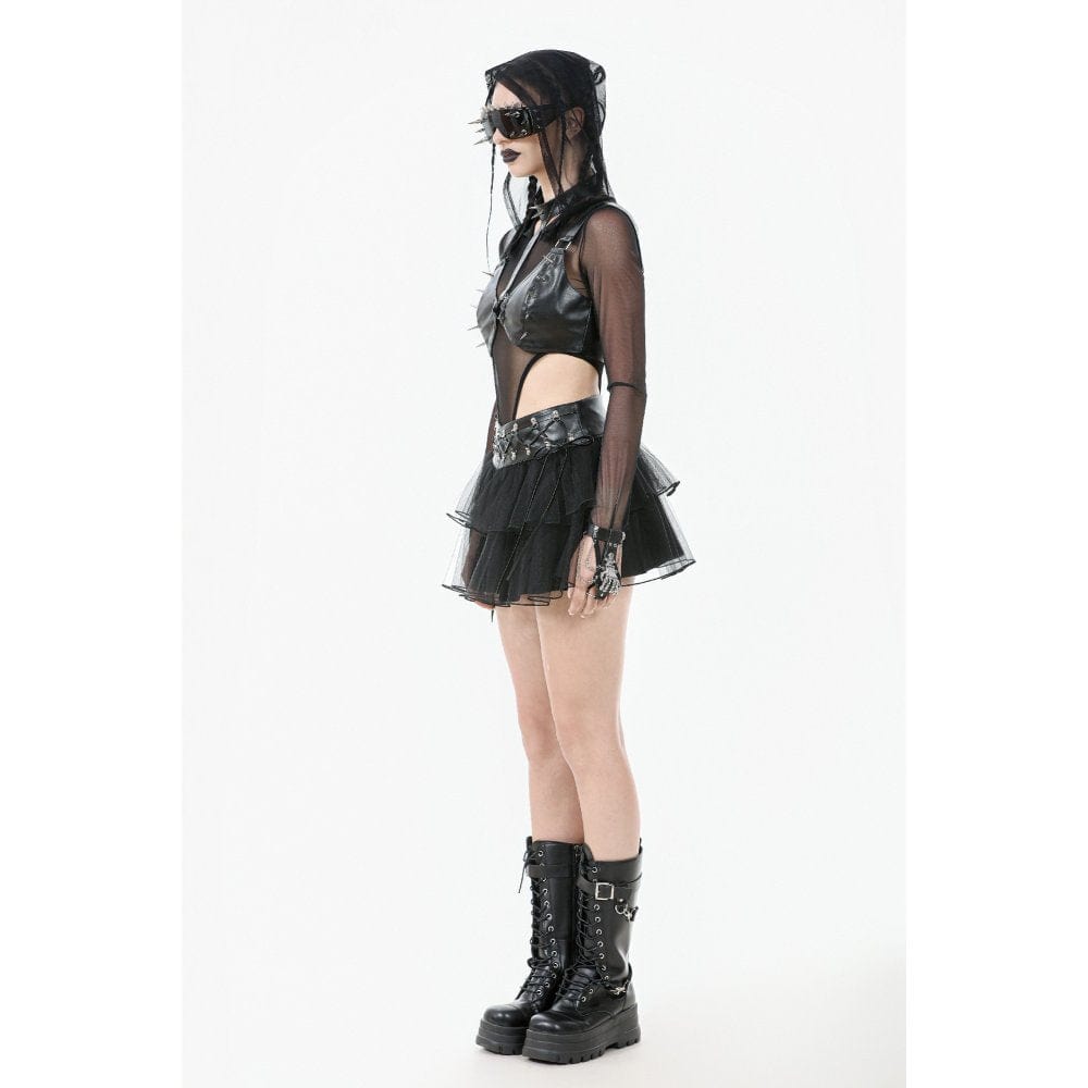Darkinlove Women's Punk Multilayered Mesh Short Skirt