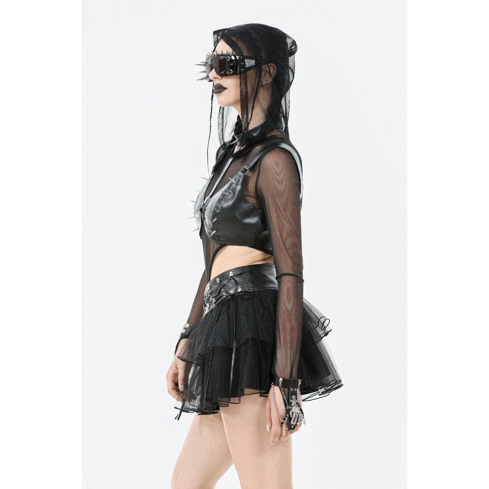 Darkinlove Women's Punk Multilayered Mesh Short Skirt