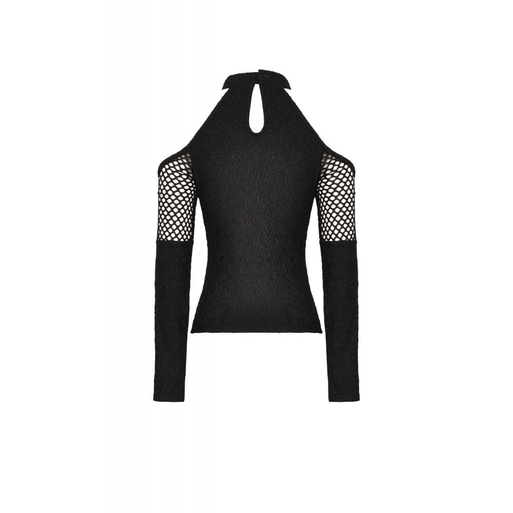 Darkinlove Women's Punk Off Shoulder Mesh Splice Shirt