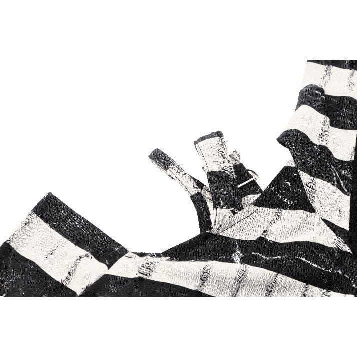 Darkinlove Women's Punk Off-the-Shoulder Bunny Striped Crop Top