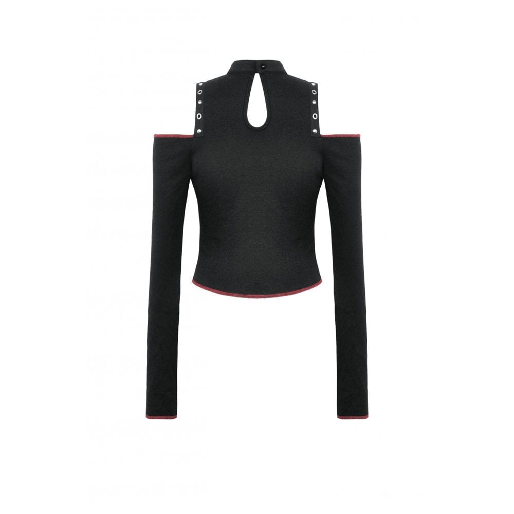 Darkinlove Women's Punk Off-the-Shoulder Eyelet Strap Crop Top