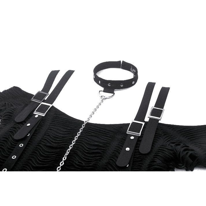 Darkinlove Women's Punk Off-the-shoulder Ripped T-shirt with Detachable Choker