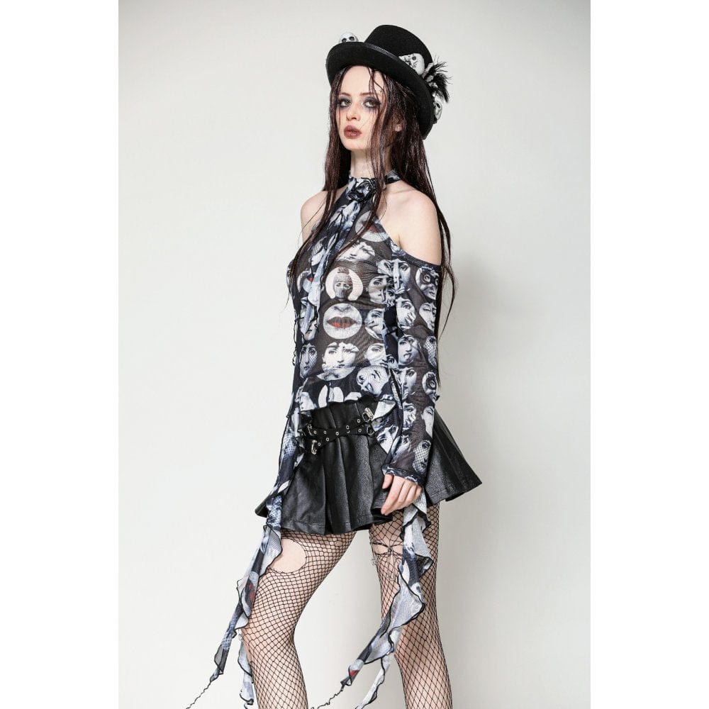 Darkinlove Women's Punk Off-the-Shoulder Ruffled Blouse