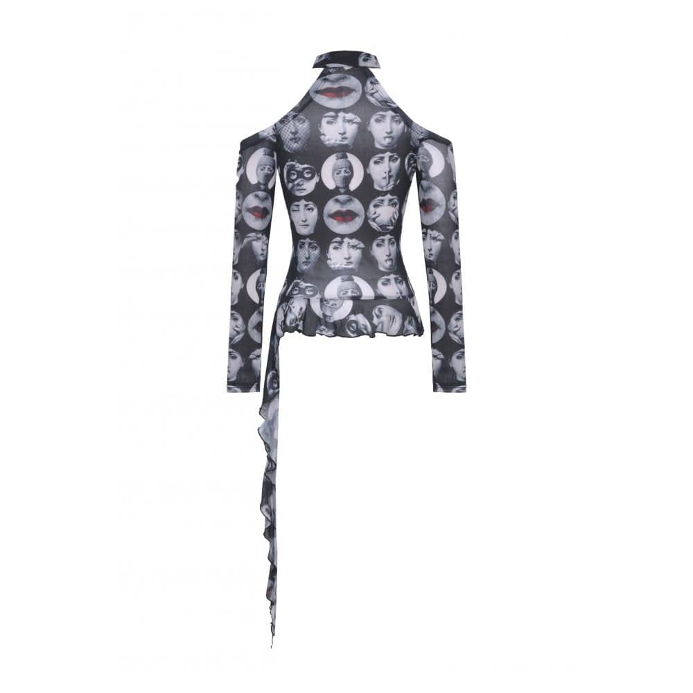 Darkinlove Women's Punk Off-the-Shoulder Ruffled Blouse