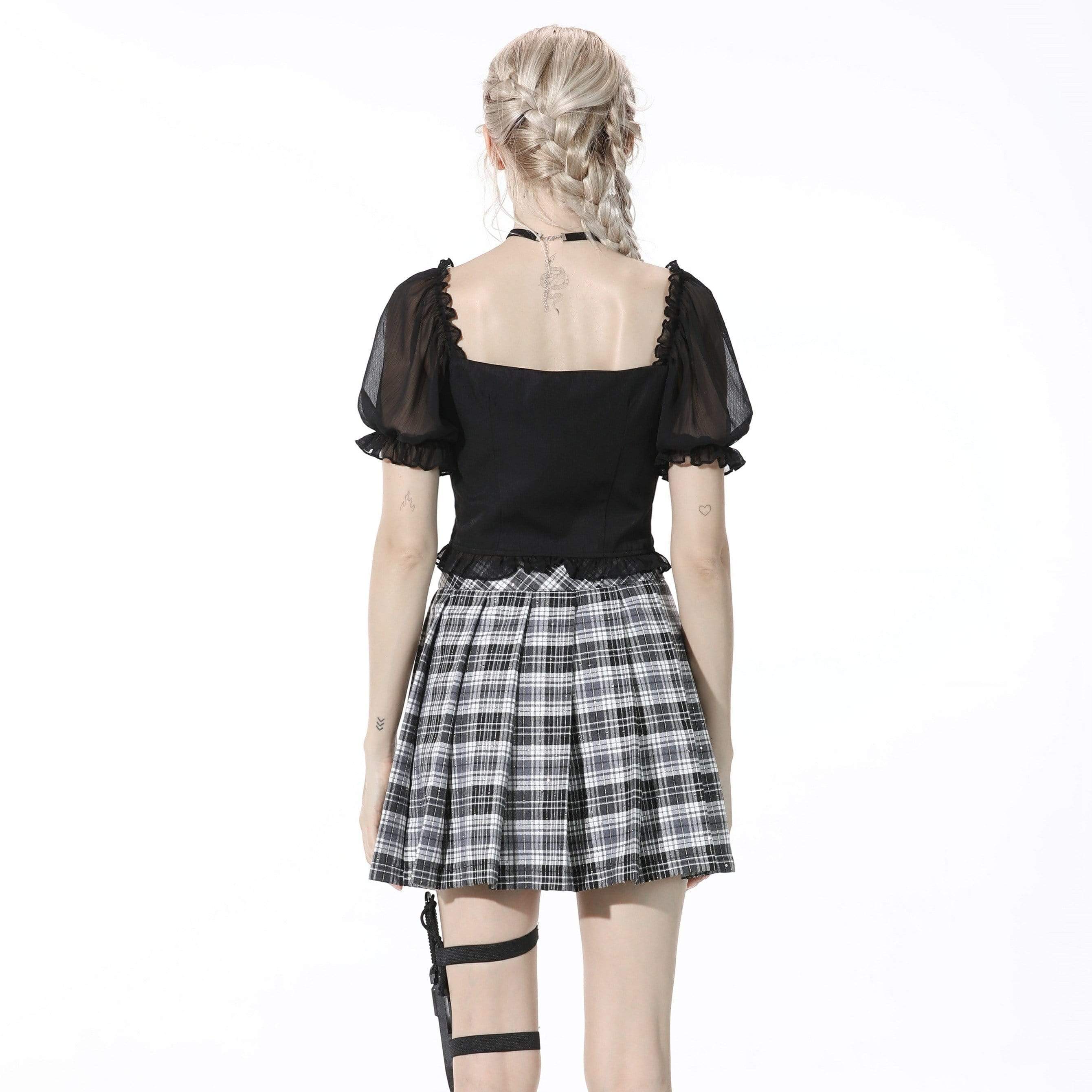 Darkinlove Women's Punk Puff Sleeved Zipped Black Crop Top