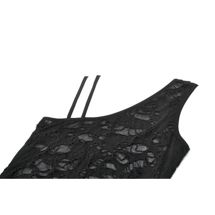 Darkinlove Women's Punk Ripped Asymmetrical Hem Tank Top