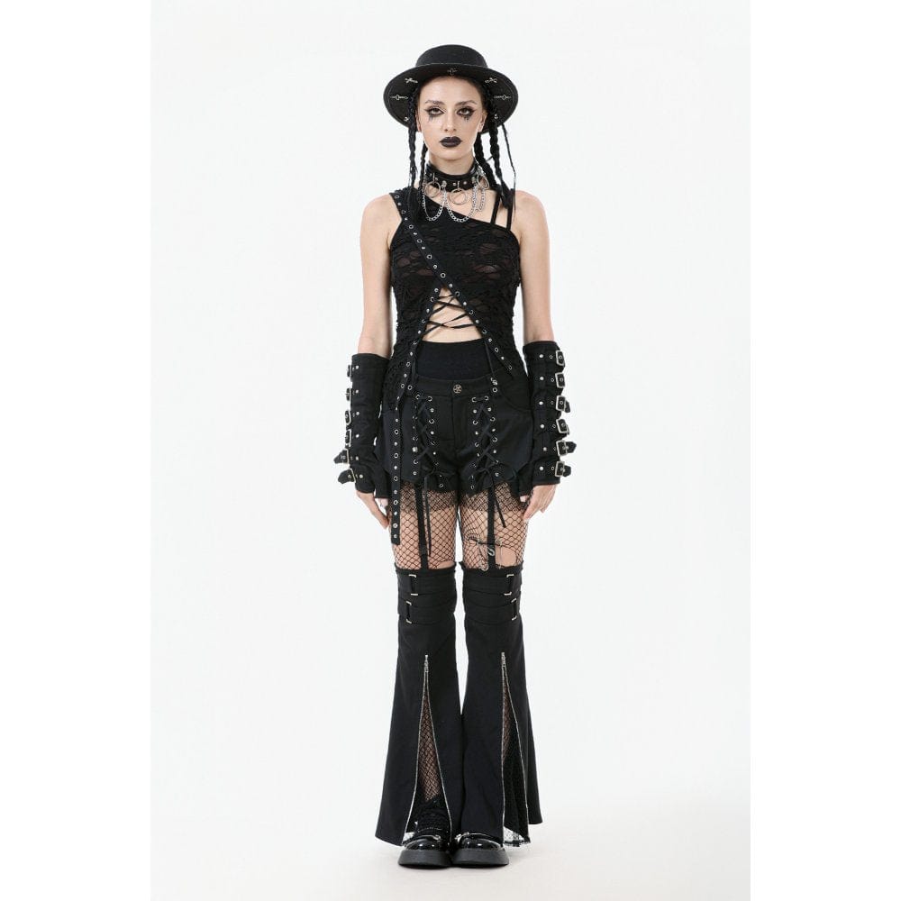 Darkinlove Women's Punk Ripped Asymmetrical Hem Tank Top