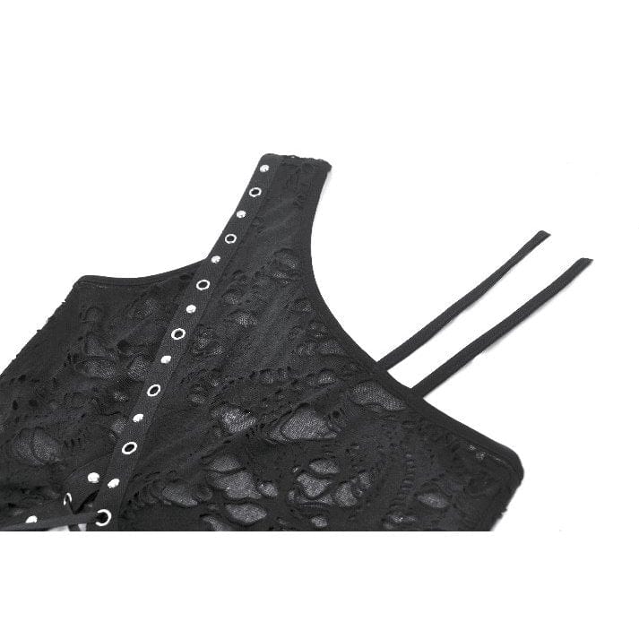 Darkinlove Women's Punk Ripped Asymmetrical Hem Tank Top