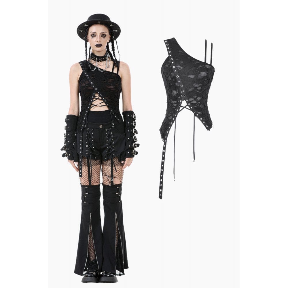 Darkinlove Women's Punk Ripped Asymmetrical Hem Tank Top