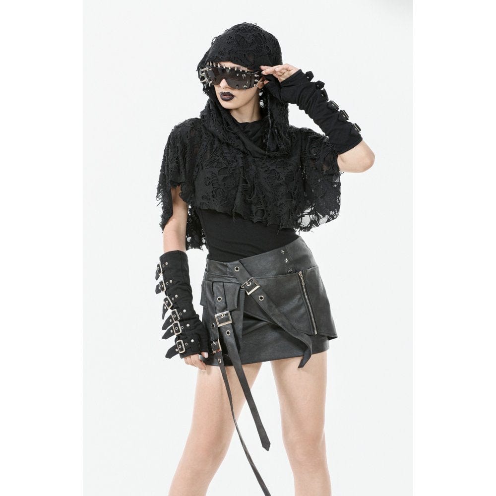 Darkinlove Women's Punk Ripped Cape with Hood