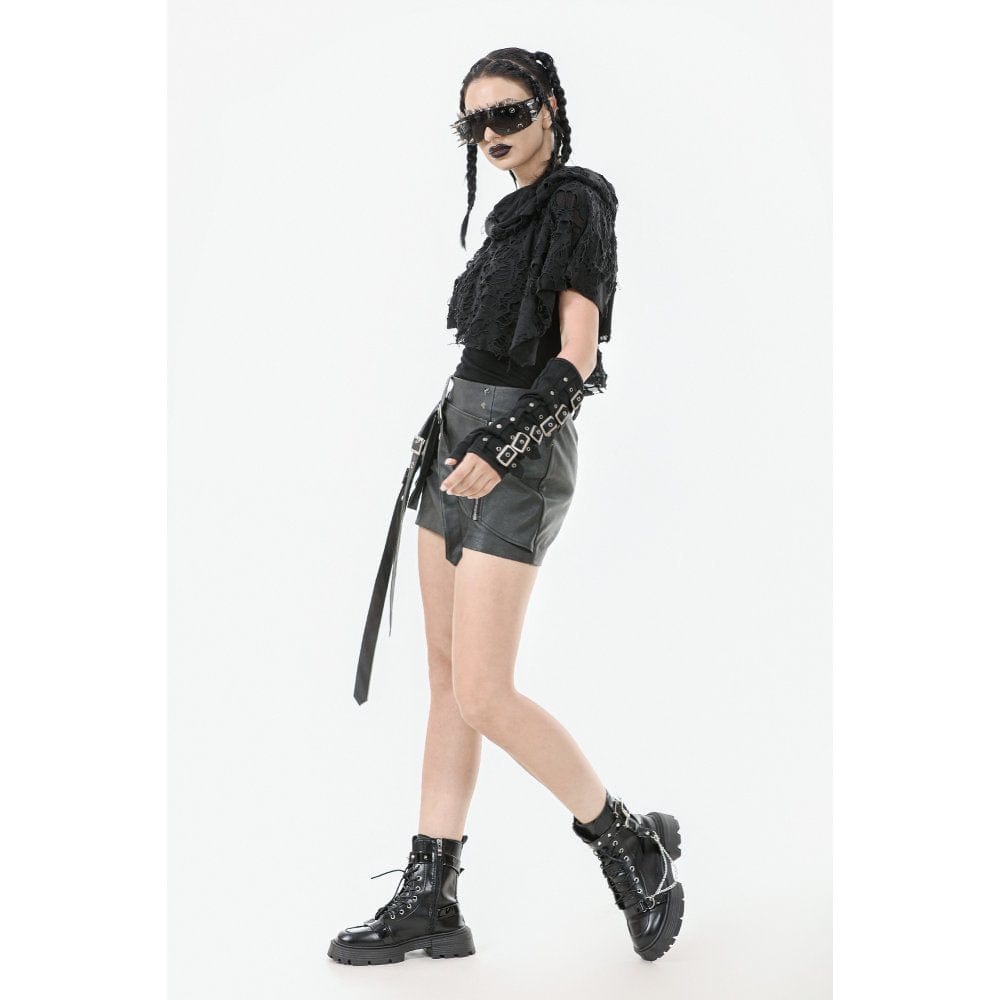 Darkinlove Women's Punk Ripped Cape with Hood