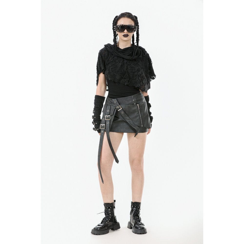 Darkinlove Women's Punk Ripped Cape with Hood