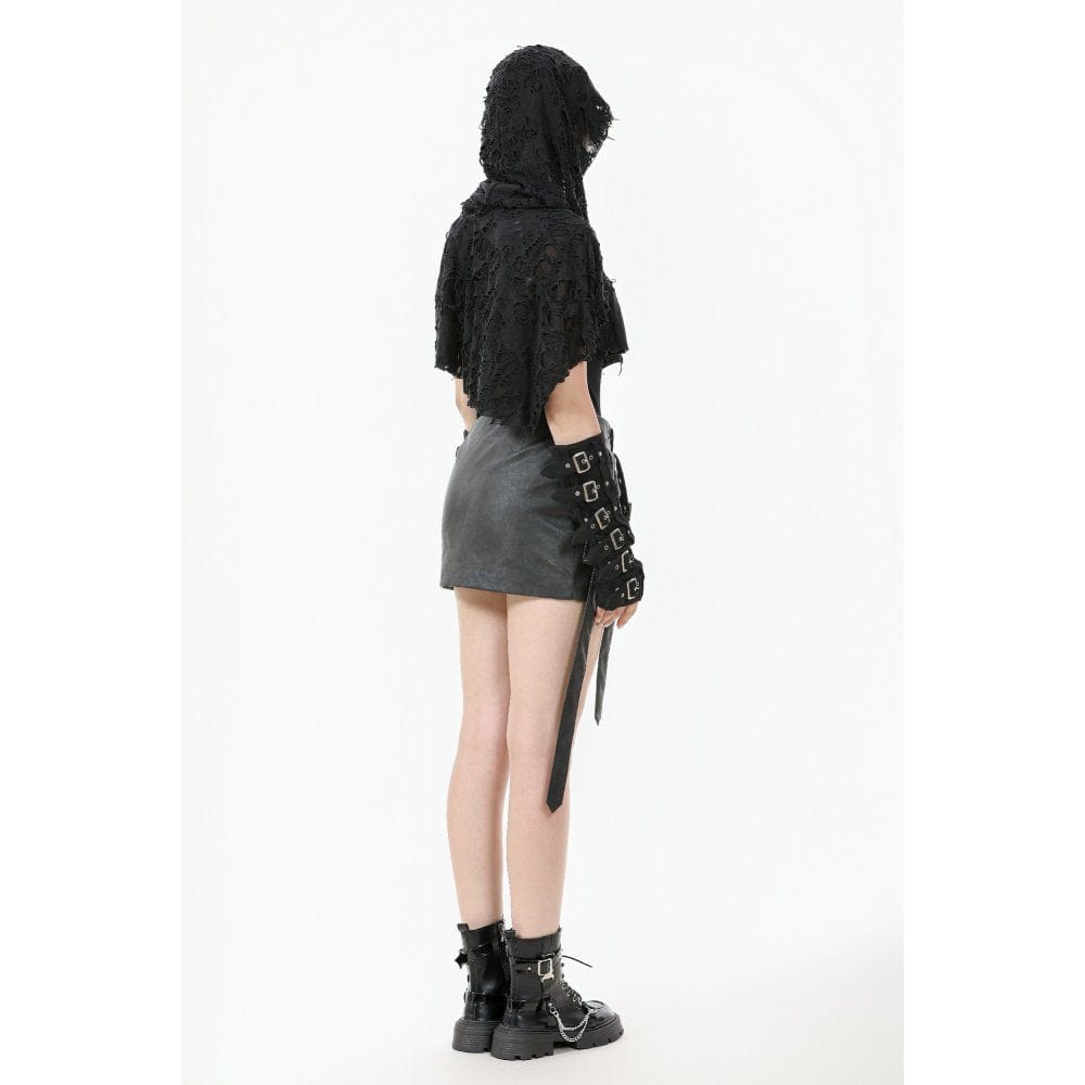 Darkinlove Women's Punk Ripped Cape with Hood