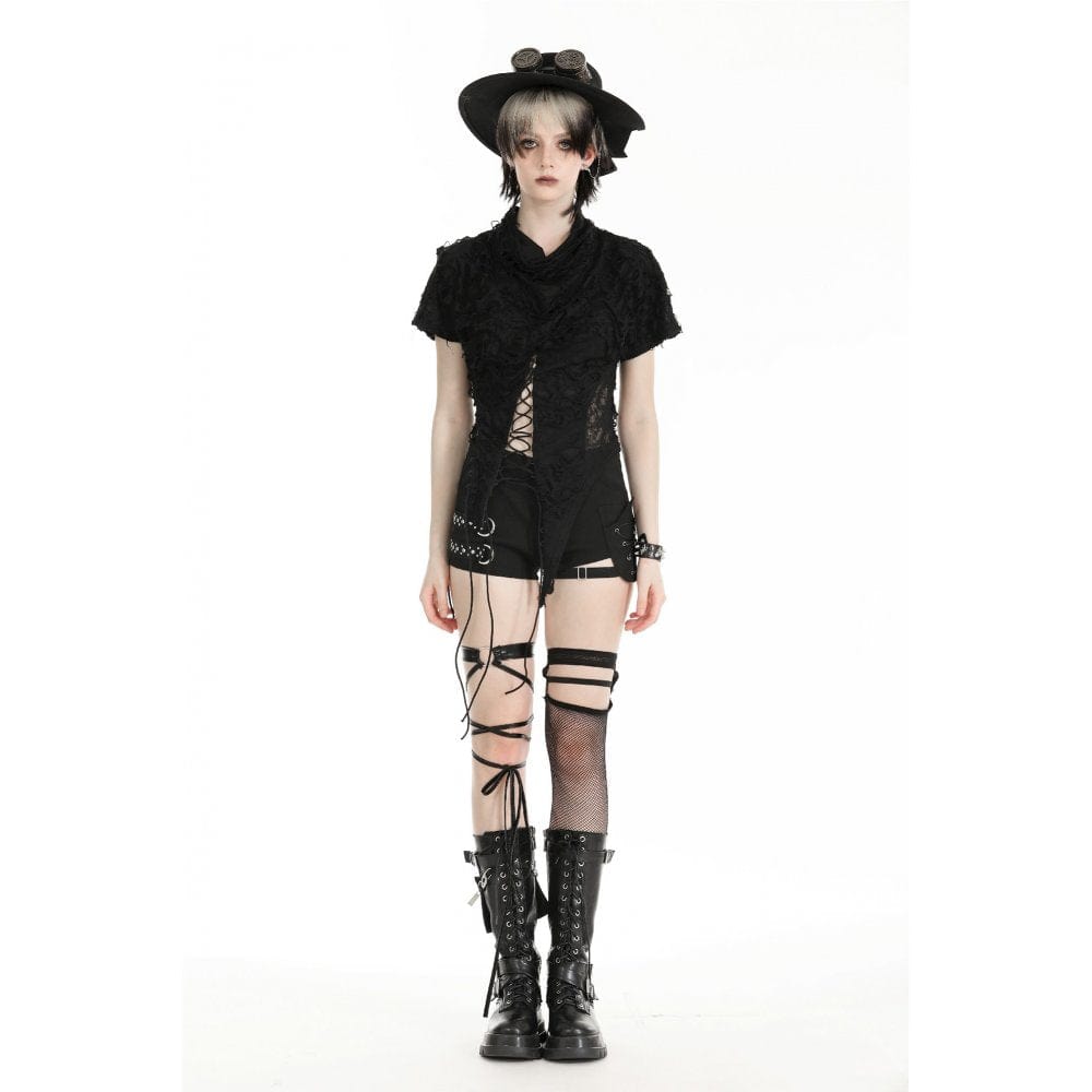 Darkinlove Women's Punk Ripped Lace-up Crop Top