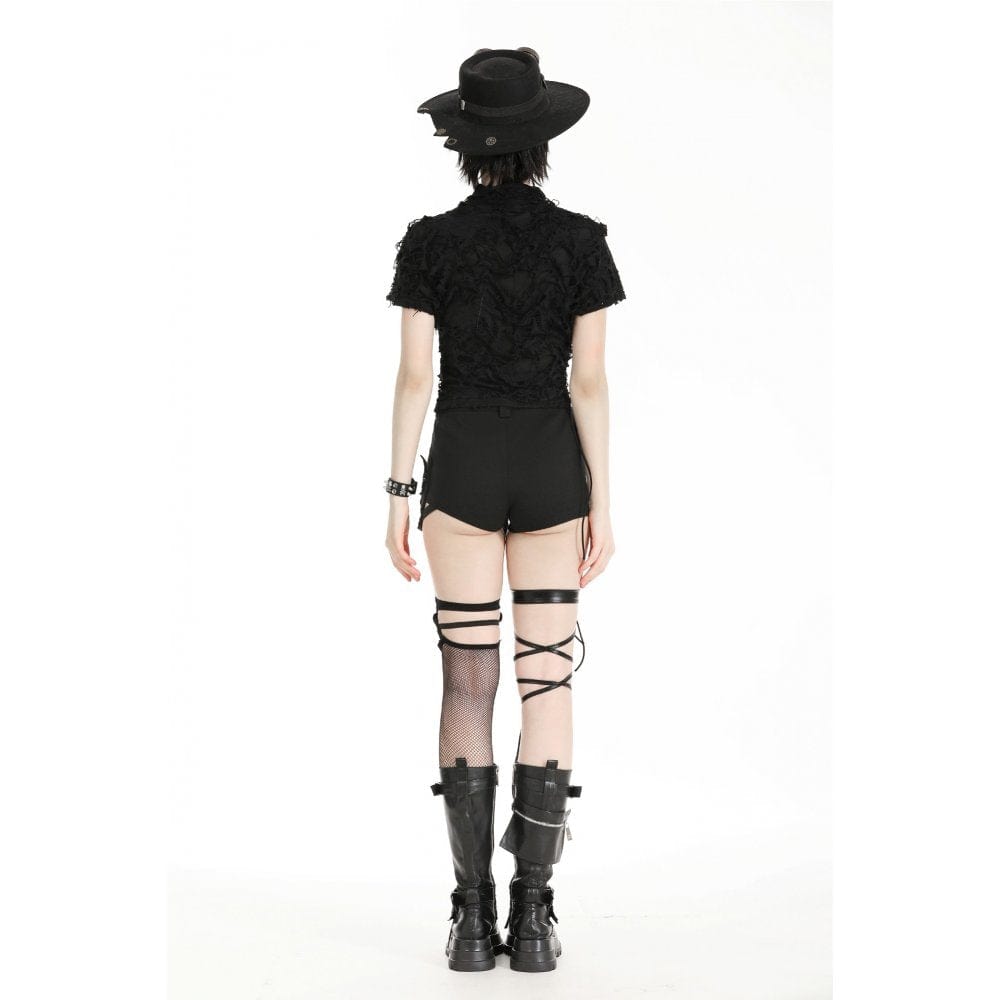 Darkinlove Women's Punk Ripped Lace-up Crop Top