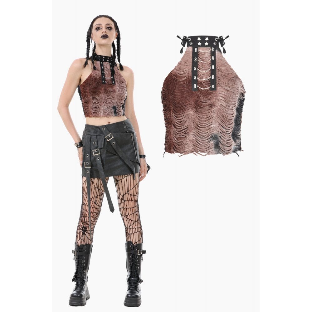 Darkinlove Women's Punk Ripped Tie-Dye Tank Top