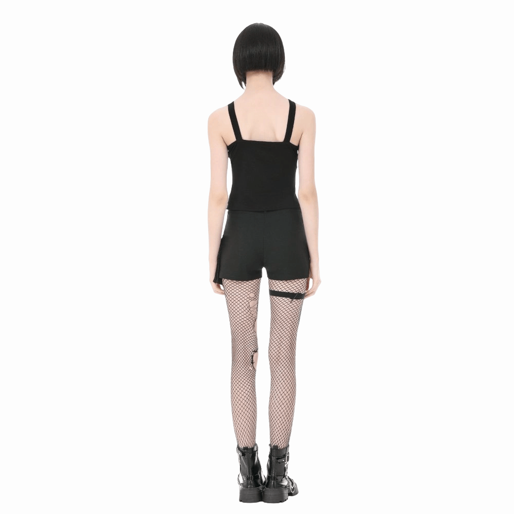 Darkinlove Women's Punk Rivet Pentagram Mesh Splice Tank Top