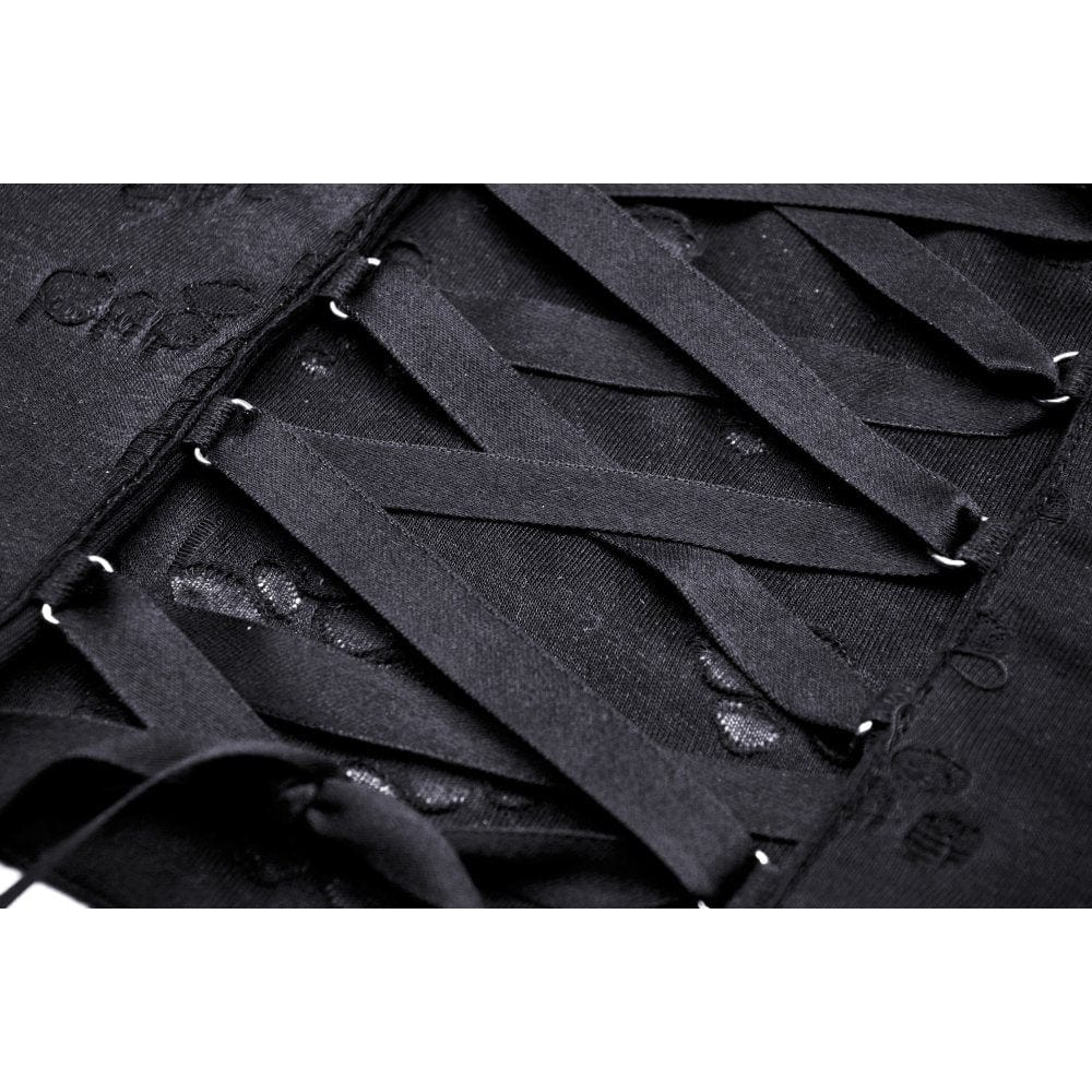 Darkinlove Women's Punk Rock Ripped Halterneck Back Lacing-up Tank Top