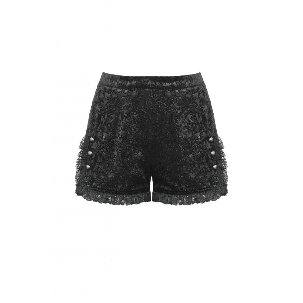 Darkinlove Women's Punk Ruffled Lace Splice Embossed Shorts