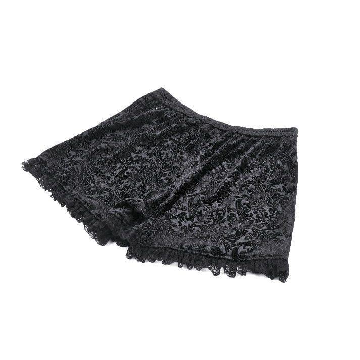 Darkinlove Women's Punk Ruffled Lace Splice Embossed Shorts