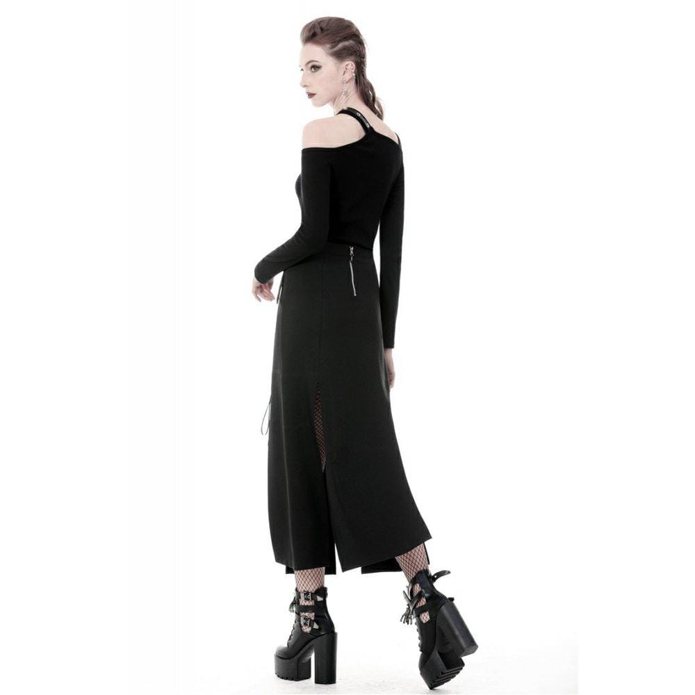 Darkinlove Women's Punk Sexy Slit Irregular Long Skirts