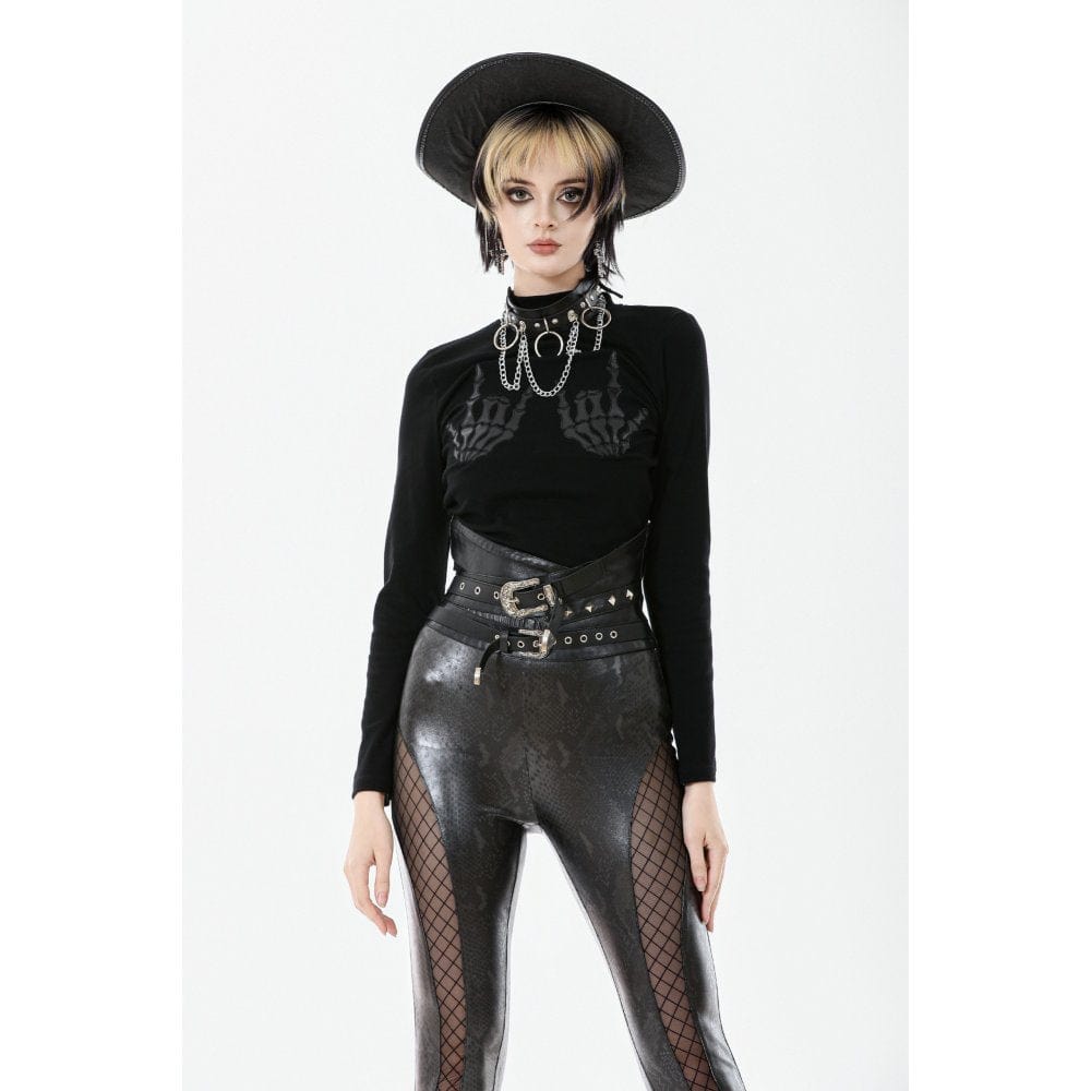 Darkinlove Women's Punk Skeleton Hand Long Sleeved Top