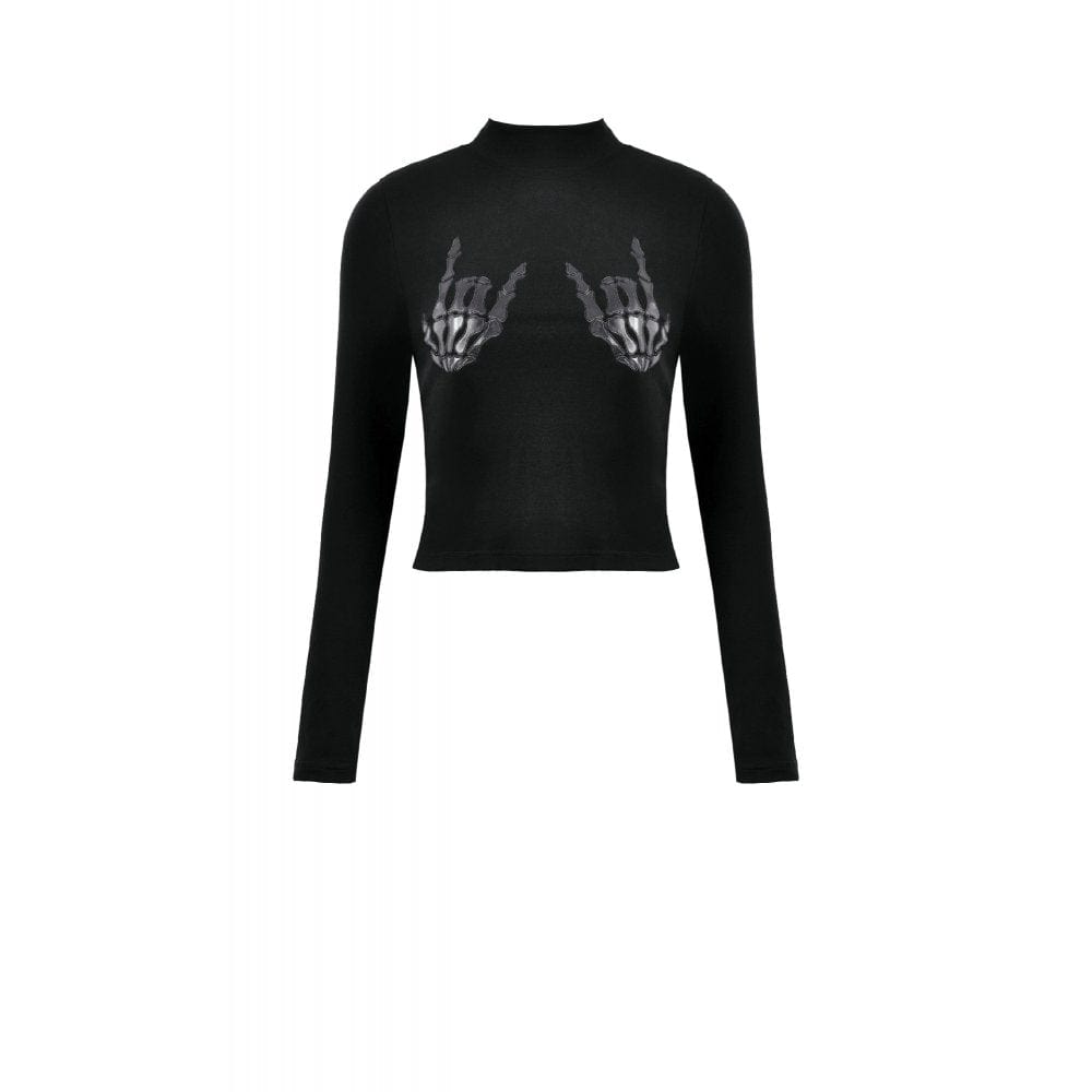 Darkinlove Women's Punk Skeleton Hand Long Sleeved Top